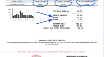 An example average water bill in Cumming, GA